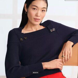 NWT! Navy Button Envelope Neck Sweater